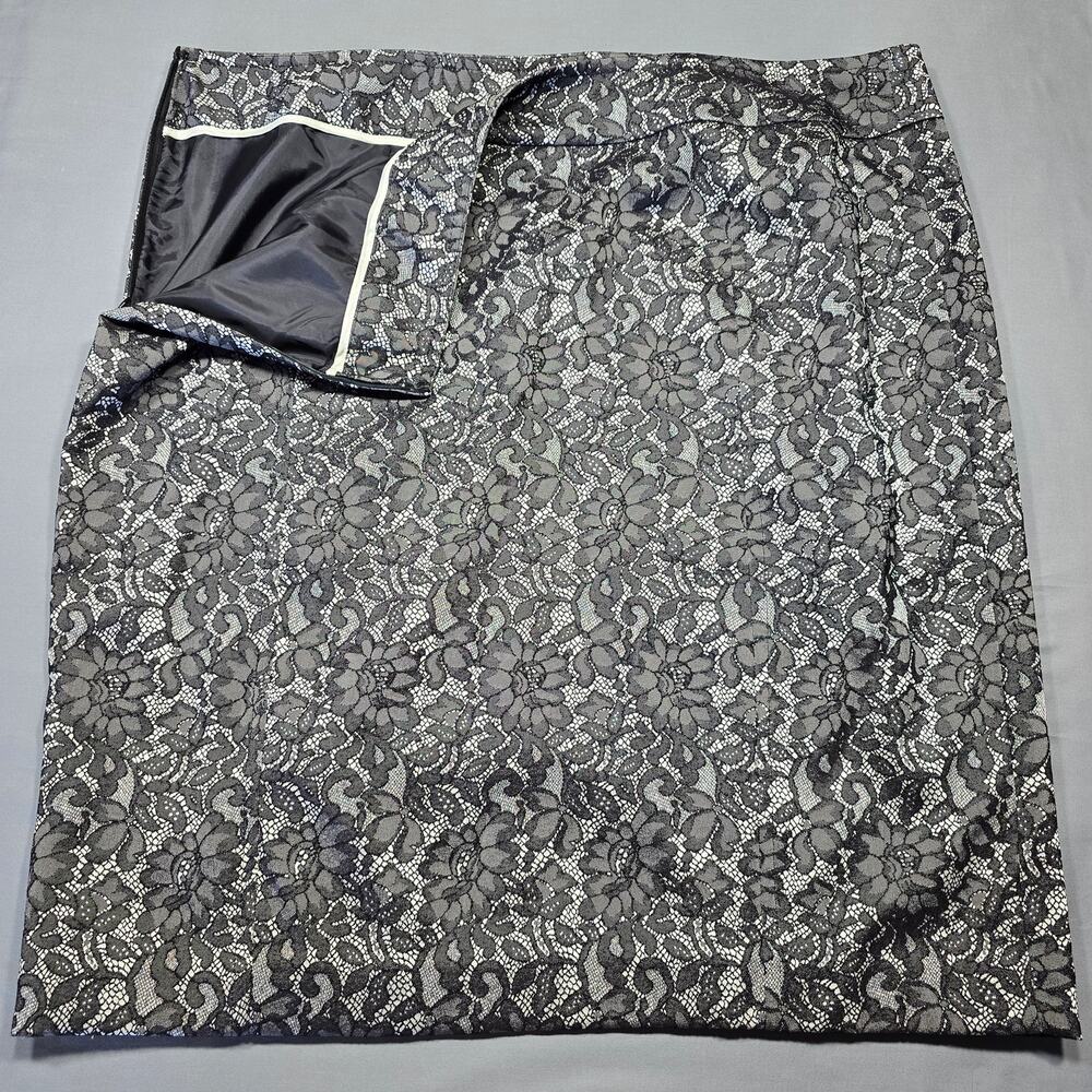 Worthington Black Mini Skirt Size 18 Stretch Floral Lace Slit Womens Aline Lined - Picture 4 of 8